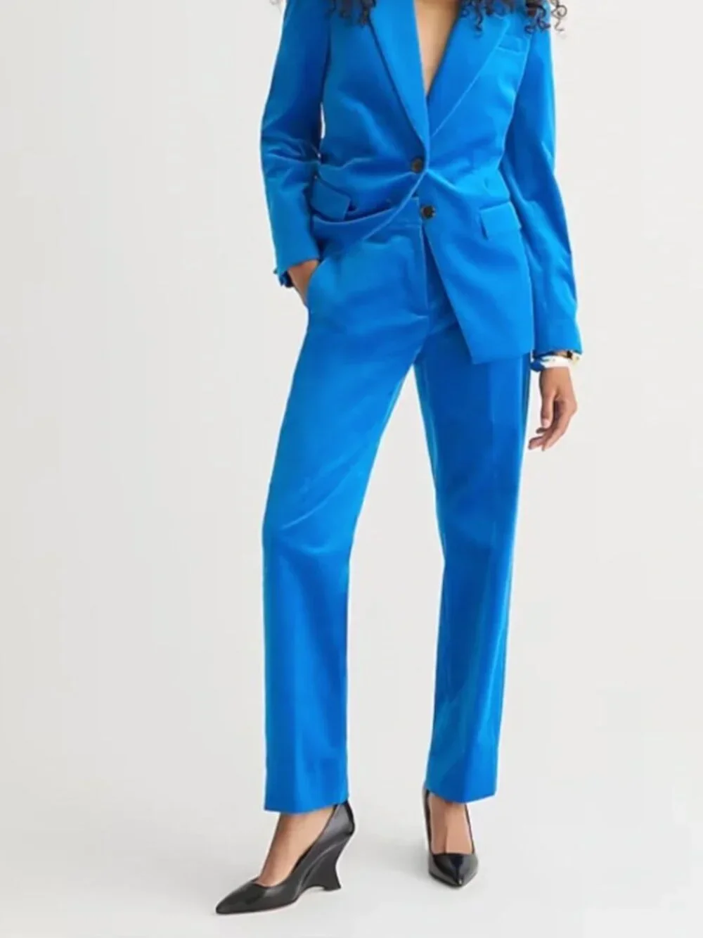 NWT J.Crew Blue Stretch Velvet Suit Set - Size 10 Blazer & Pants